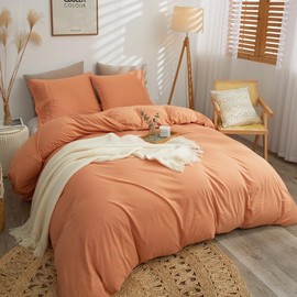 Comfortable & Soft 3 Piece Gentle Breathable Texture Cotton Duvet Cover Twin XL Size Solid Hued Tidy Design | All Seasons Fall Bedding Peach Pink Color Zipper Closure Warm Plush Cozy Luxury