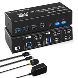 8K USB 3.0 4K@120Hz Displayport KVM Switch 2 Monitors 2 Computers, TCNEWCL 8K@60Hz Dual Monitor Displayport KVM Switches Share 4 USB 3.0 Keyboard Mouse Printer with 2 DP Cable and 4 USB Cable