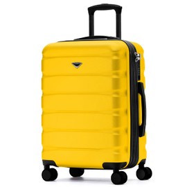 Flight Knight Expandable Carry On Suitcase Hardside TSA Lock USB C Silent Double Spinner Wheels Maximum Overhead Carry-On Bag For Virgin & South West Approved Airlines( 24x16x10" ,Yellow )