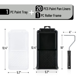 Bates- 4 Inch Paint Tray Set, 22 pcs, 1x 4 Inch Paint Roller Tray, 20x Disposable Plastic Liners & 1x Roller Frame