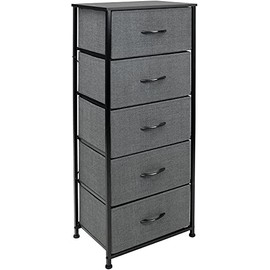 Sorbus Dresser Storage Tower, Organizer for Closet, Tall Dresser for Bedroom, Chest Drawer for Clothes, Hallway, Living Room, College Dorm, Steel Frame, Wood Top, Fabric, 5 Drawers (Black/Charcoal)