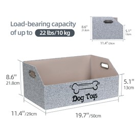 ORGMASTER Dog Toy Box, Dog Toy Basket, Puppy Toys Storage Organizer Foldable Fabric Baskets Bin Pet Supplies Holder Container with Handles for Organizing Dogs Chew Toys Blankets Leashes, Gray