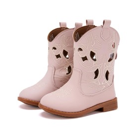 BMCiTYBM Toddler Girls Cowgirl Cowboy Boots Little Kids Pointed Toe Western Boots Mid Calf Side Zipper Riding Shoes for All Seasons Pink Size 8 Toddler