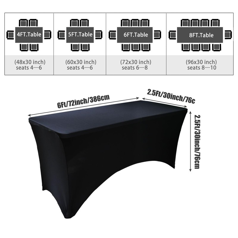 Yoquare 2 Pack Black 6FT Rectangular Spandex Table Cover -
