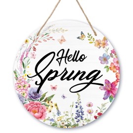 Welcome Spring Decor, Hello Spring Door Hanging Sign For Front Door Outside, Spring Easter Gifts For Women Men Friends, Spring Floral Farmhouse Round Welcome Door Hanger Decorations -09