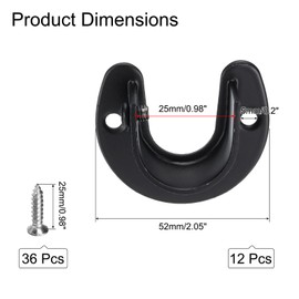 sourcing map 12Pcs Stainless Steel Closet Rod Brackets, 1 Inch Dia U-Shaped Open Type Wardrobe Holder with Screws, Shower Curtain Rod Pole End Supports Sockets Flange, Black