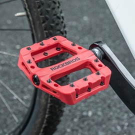 ROCKBROS Bicycle Pedal, Flat Pedal, Lightweight, mtb Pedal, Road Bike, Nylon Fiber, Large Area, Anti-Slip, Bmx 9/16 Inches, Left and Right Set (Red)