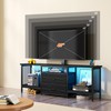 Black TV Stand with Mount and Power Outlet and LED