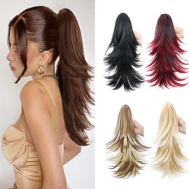 onemily Ponytail Extension 14Inch Claw Clip In Ponytail Hair Extensions Multi-Layered Synthetic Ponytail Hairpieces for Women Daily Use #Red