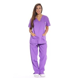 Just Love Women's Scrub Sets Six Pocket Medical Scrubs (V-Neck With Cargo Pant), Purple, 1X