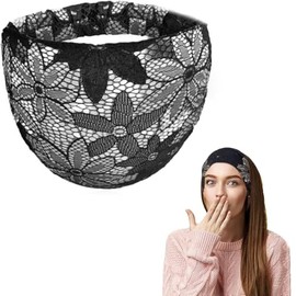 Lace Headbands for Women - 1Pcs Breathable Lace Mesh Flower Turban Elastic Headwrap Boho Bandana Hair Bands Hair Accessories for Women (Black, One size)