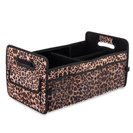 JiatuA Car Trunk Organizer, Car Organizers and Storage Collapsible Multi Compartment Container Box, Adjustable Car Accessories for SUV Sedan Truck, Standard Size, Leopard print
