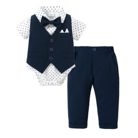 YALLET Baby Boy Clothes Suit Infant Boy Wedding Christening Outfits, 4Pcs Set Easter Baptism Outfits for Boys(Z Navy Blue,0-3 Months)