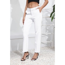 Urban CoCo Women's Elastic Waisted Dress Pants Business Work Casual Stretch Slacks with Pockets(M, White)