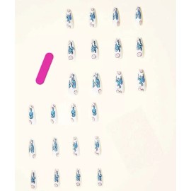 Unbranded Cookies Blue White Matte Long Coffin Press On Nails Fake False 24 Pc Set