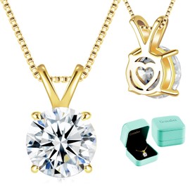 Gemalux Moissanite Solitaire Necklace for Women, 3 Carat Lab Created Diamond Pendant, S925 Sterling Silver with Yellow Gold Plating, 18+2" Adjustable Chain, Gift Jewelry for Women Wife, Girlfriend, Mom, or Yourself on Anniversary, Wedding, Birthday, D Co