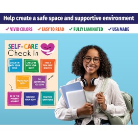 ZOCO Self Care Check In Posters (5 Pack) — Mindfulness for Teens and Adults — Growth Mindset, Mental Health, Therapy Office Decor — School Counselor Must Haves — Laminated, 17" x 22"