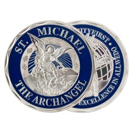 Artisan Owl St. Michael The Archangel Defender of The Faith Commemorative Coin Medal - Religious Keepsake of The Warrior Angel Captain of The Heavenly Host - Collectible Token, 40x3mm, Silver