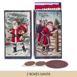 HomArt Decorative Matchboxes with 4 Inch Matches | Set of 2 Vintage Santa Boxes with Striker Stickers by Thankful Greetings | Unique & Fun for Gifts (Party Host, Candle Lover), Home Decor, & Giveaways