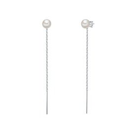 Valero Pearls Women's Earrings 925 Sterling Silver with Freshwater Cultured Pearls Approx. 7.0 - 7.5 mm, Silver