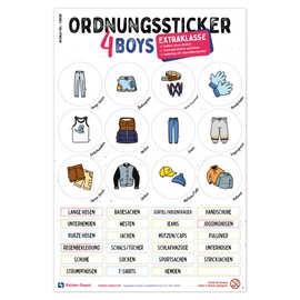 Typographus - 68 child-friendly stickers for clothes - for wardrobes, boxes and furniture - keep your children's room tidy | boys | organiser stickers, learning, storage, organiser system, coloured