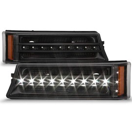 ACANII - For 2003-2006 Chevy Silverado 1500 2500 3500 LED Bumper Parking Lights Signal Lamps Left+Right - Black Housing