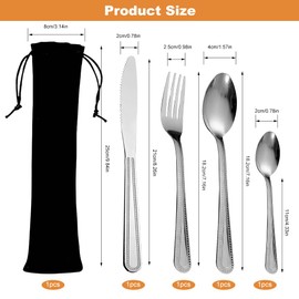 4 PCS Stainless Steel Camping Cutlery Set with Carrying Bag|Travel Cutlery SetsKnife, Fork and Spoon Sets|Reusable Cutler'y SetsFor Weddings, Picnics and Office Lunches Cutlery' Sets
