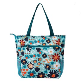 Solance Large Shopping Tote Bag Shoulder Gym Beach Travel Bag with Pockets, Blue Daisy
