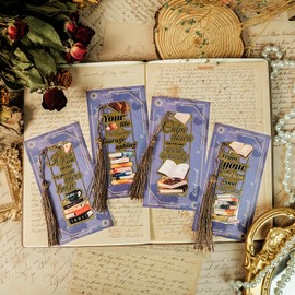4-Pack Metal Hollow Inspirational Bookmarks with Tassels – Vintage Book Lover's Gift, Motivational Quotes Book Marks for Reading Enthusiasts, Students, Teachers, Men, Women
