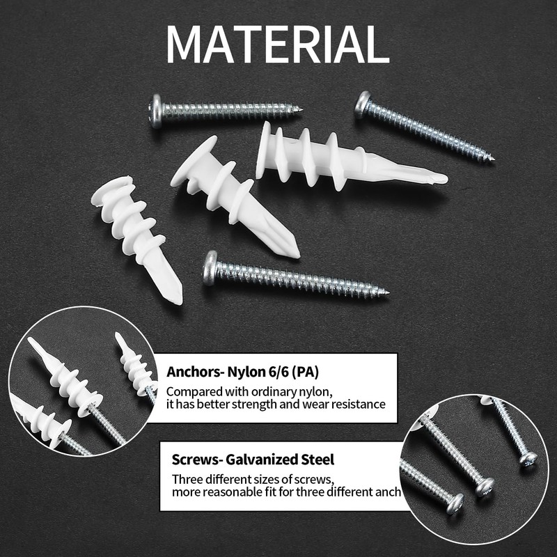 310 Piece Screw Dowel Set, Including 155 Plasterboard Dowels, 155