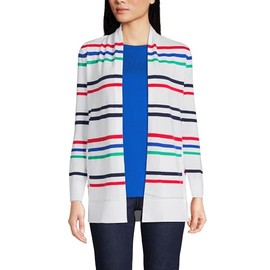Lands' End Womens Cotton Long Sleeve Open Cardigan Sweater Multi Harbor Stripe Petite Large