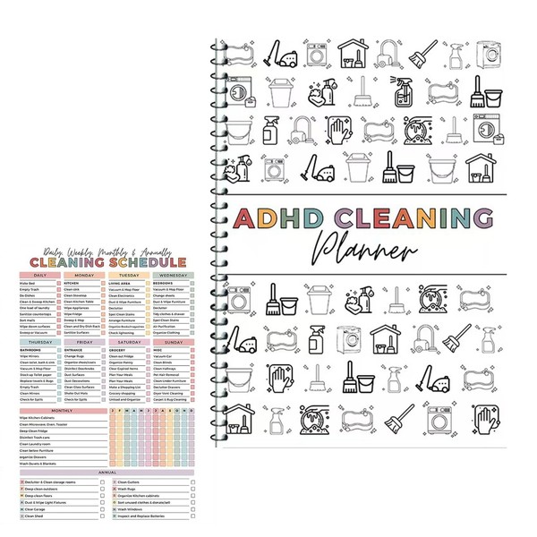 ADHD Cleaning Planner, Daily Planner Weekly Monthly Cleaning Schedule and