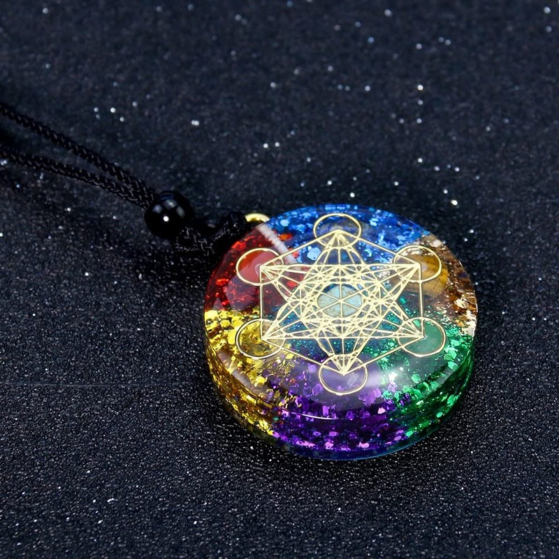 Orgone Metatron Cube Om Necklace, Chakra Crystal Stone for Healing