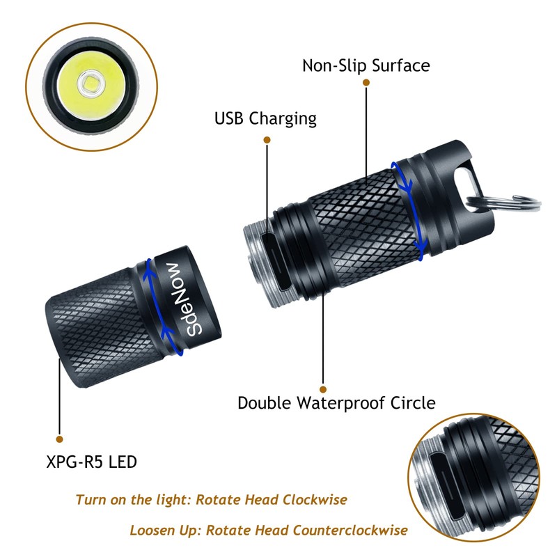 SdeNow Mini Flashlight Keychain with Micro USB Rechargeable Tiny Flashlight