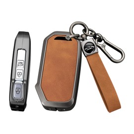 ontto Car Key Fob Cover Case fit for Kia Sportage For Kia Ray Sorento Soul Telluride Cerato 2020 K5 K8 2022 Smart Key holder Metal Leather Shell keyring keychain bag accessories 3/4 buttons Brown A