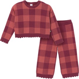 Modern Moments by Gerber Toddler Girls' Jacquard 2-Piece Sweater Set, Dark Rose Large Check, 2T