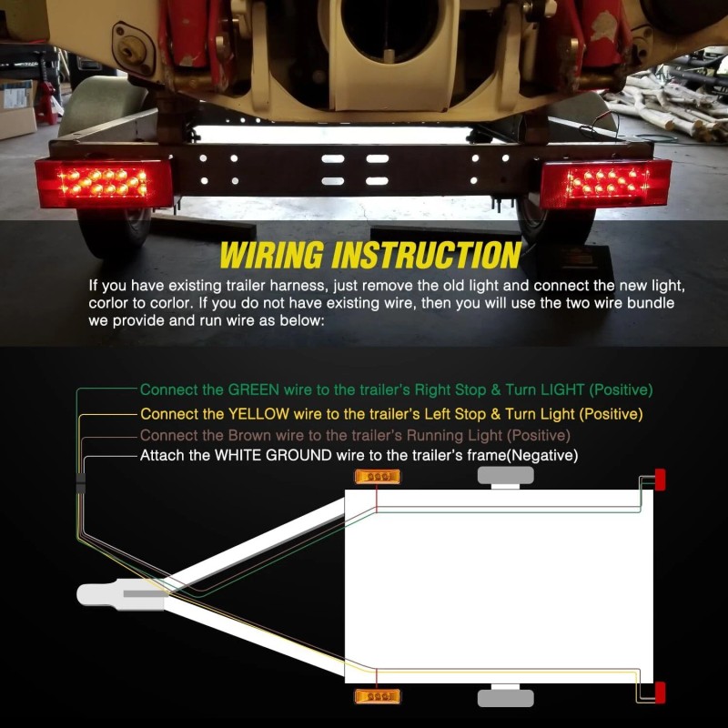 Nilight LED Trailer Light Kit 2 PCS Red Rectangular LED