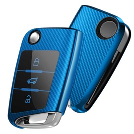 OATSBASF Car Key Case for VW, VW Golf 7 Key Case, Key Box Cover for VW Polo, Skoda, Tiguan, MK7, 3 Buttons (Blue Stripes)