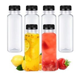 6 Pcs 14 Ounce Plastic Juice Bottle, Bulk Beverage Containers, Drink Containers for Milk, Juice, Drinks Bottle Black Lid
