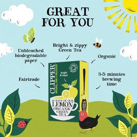 Clipper Organic Lemon Green Tea Bags | 120 Teabags (6x Boxes of 20) | Bulk Buy for Office, Home & Catering | Pure, Fair Trade Green Tea with Lemon | Natural Unbleached Plant-Based & Biodegradable