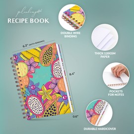 PLANBERRY - Libro de recetas – Libro de cocina de tapa dura en blanco para escribir en tus propias recetas – Diario de libro de cocina aspiradora para rellenar – Cuaderno de recetas familiar en blanco – 60 recetas, 6.3 x 8.4 pulgadas (cóctel exótico)