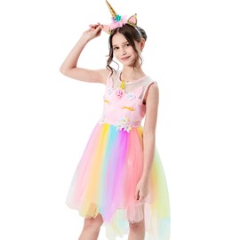 Girls Dress Unicorn Rainbow Tulle Unicorn Headband Party Size 5