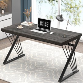 FOLUBAN Computer Desk, Modern Home Office Desk, Wood and Metal Study Writing Gaming Table for Bedroom Living Room, Rustic Oak, 53 Inch