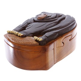 Handcrafted Wooden Animal Bear Shape Secret Jewelry Puzzle Box - Bear