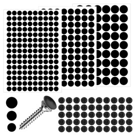 340Pcs Black Self-Adhesive Screw Covers Caps 290pcs Screw Hole Sticker & 50pcs Plastic Furniture Hole Cap Sticky Decals Self Tapping Screws Covers for Various Furniture Cabinet 12mm 15mm 21mm