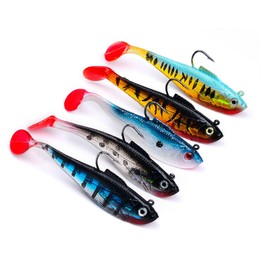 pclapora 5 Stück Gummifische Angelköder, Gummifische mit Jigkopf, Kunstköder Angelköder Set, für Forelle Zander Barsch Gummiköder Paddelschwanz Angel-Jigs Kaöderfische für Süß und Salzwasser (11CM)