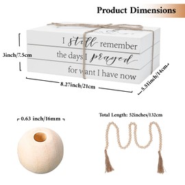 Decorative Books for Home Decor, Faux Books for Decoration, Rustic Farmhouse Decor, Fake Books with 52in Wood Beads Garland, Book Decor for Living Room Coffee Table (Prayed)