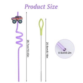 HOMMDECO Car Theme Straw 24PCS Reusable Bendable Foldable Food Grade Plastic Multi-Color Cartoon Design for Decorations for Birthday Parties & Gatherings (Equipped with Straw Brush)