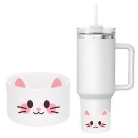 AGIFTMIND Silicone Boots for Stanly Cup 20/30/40 oz, Bottom Protector for Tumblers, Animal-Themed Boot for Stanly Cup Accessories (1P, WhiteCat)