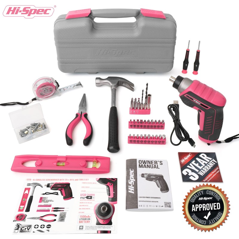 Hi-Spec 35-Piece Tool Kit with 3.6V USB Small Electric Screwdriver